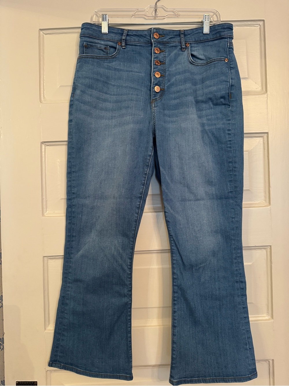 LOFT Medium Blue Flare Jeans with Button-Fly